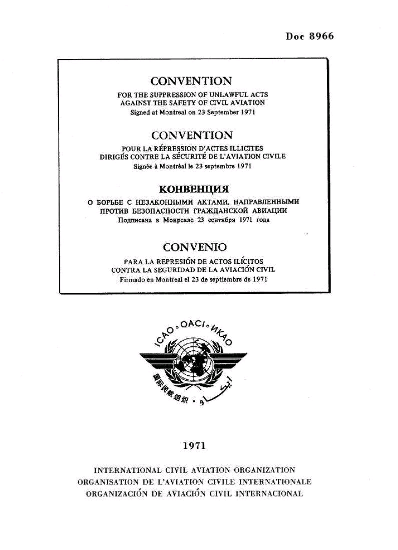 Convention for the Suppression of Unlawful Acts against the Safety of Civil Aviation Image